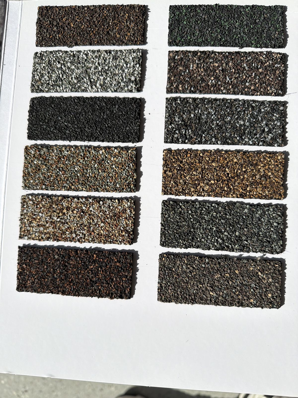 A board of shingle colour samples