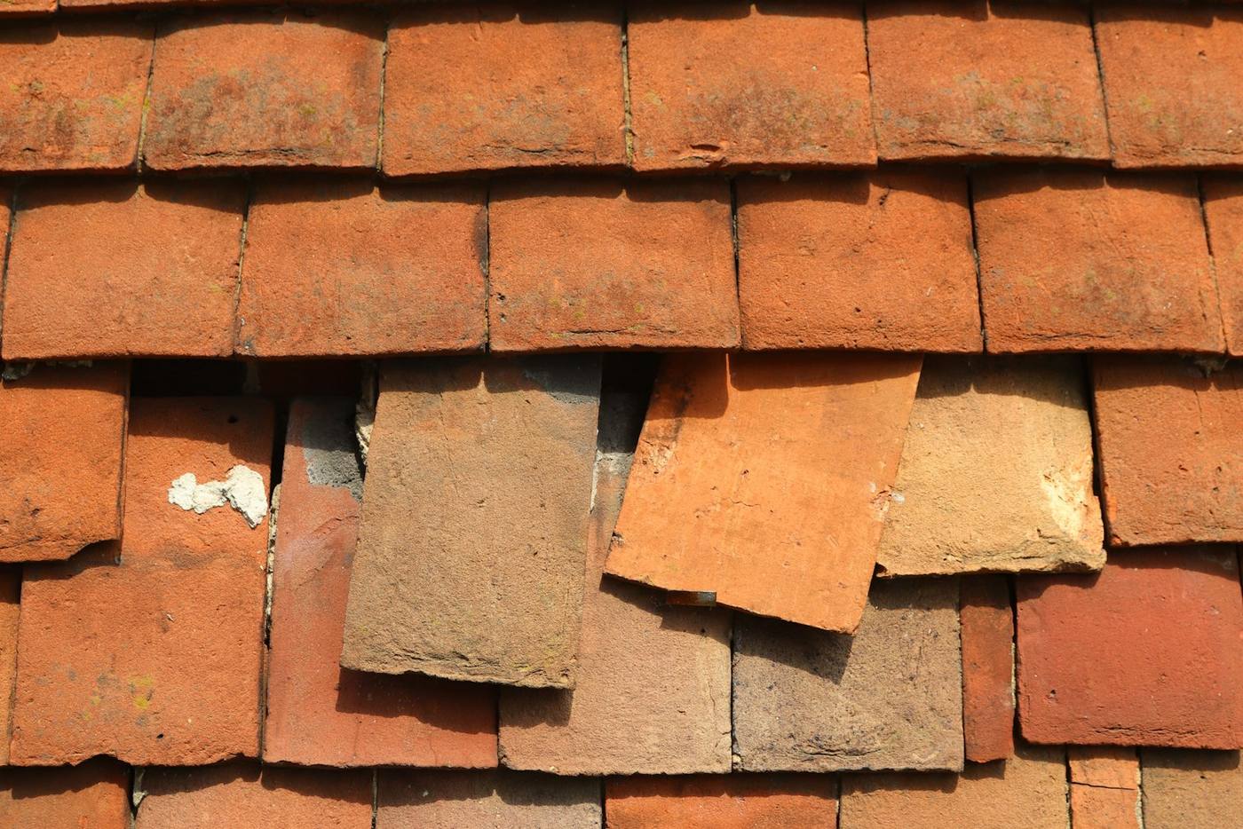 Damaged roof tiles are shown in this image